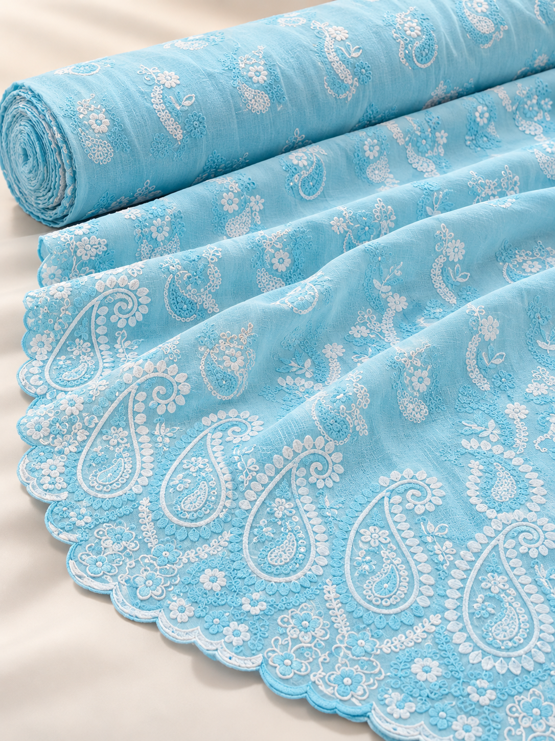 Blue Floral & Paisley Embroidered P.C Voile Fabric - Image 6