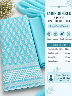 Blue Embroidered 3-Piece Unstitched Suit