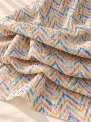 Multicolour Chevron Print Cotton Fabric with Embroidered Eyelet Details