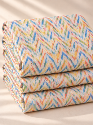 Multicolour Chevron Print Cotton Fabric with Embroidered Eyelet Details
