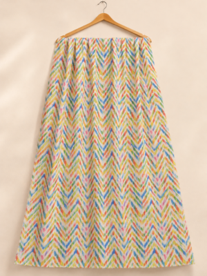 Multicolour Chevron Print Cotton Fabric with Embroidered Eyelet Details