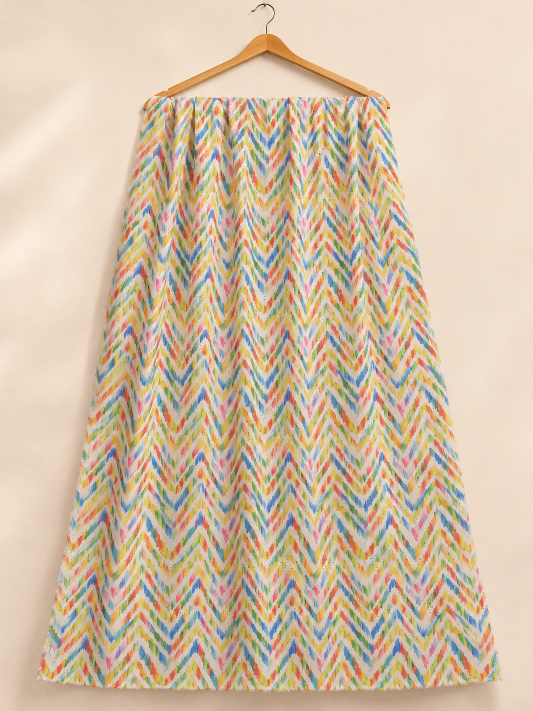 Multicolour Chevron Print Cotton Fabric with Embroidered Eyelet Details - Image 5