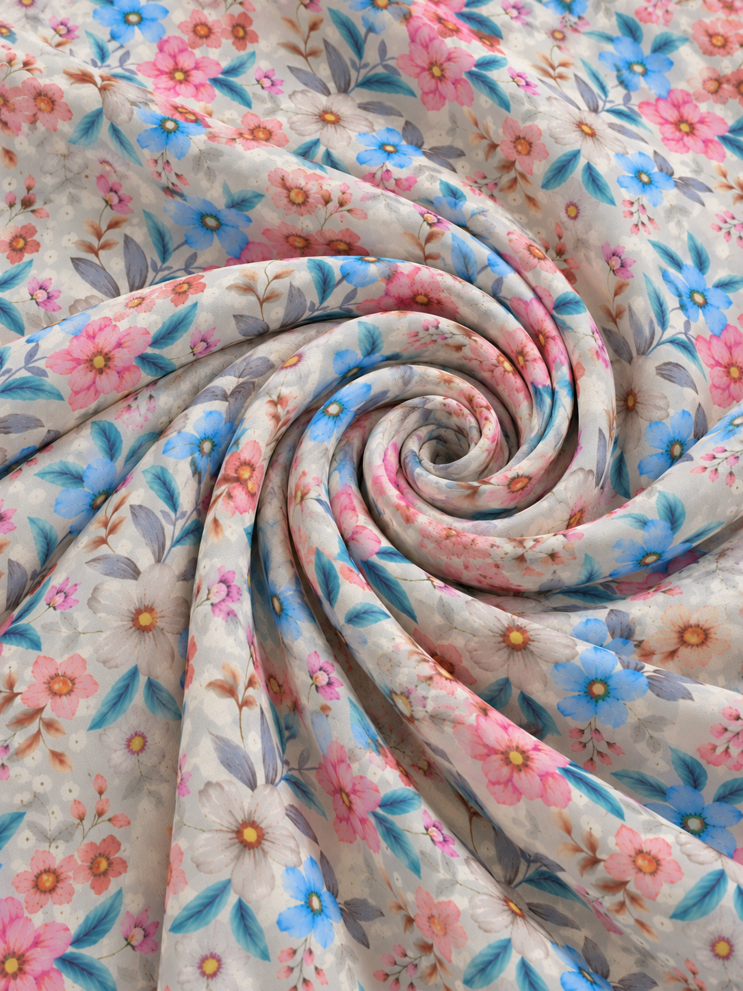 Cream Multi Color Floral Printed Eyelet Embroidery Fabric