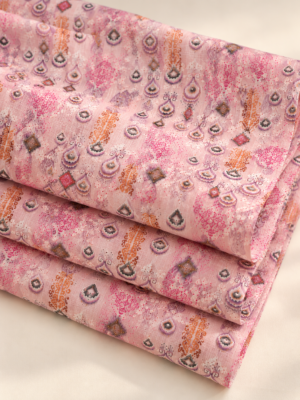 Pastel Pink Ethnic Ornamental Printed Eyelet Embroidery Fabric