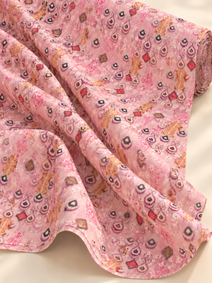 Pastel Pink Ethnic Ornamental Printed Eyelet Embroidery Fabric