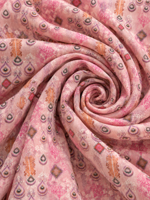 Pastel Pink Ethnic Ornamental Printed Eyelet Embroidery Fabric