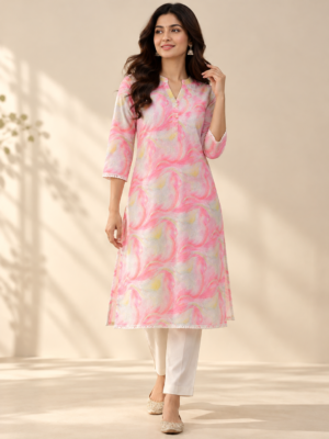 Pink Floral Printed Embroidery Fabric