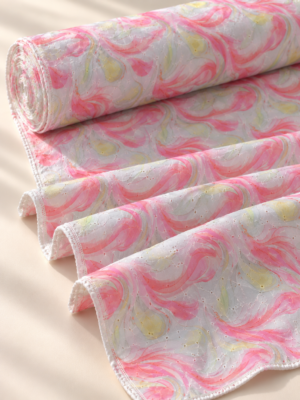Pink Floral Printed Embroidery Fabric