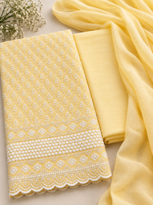 Yellow Embroidered 3-Piece Unstitched Suit