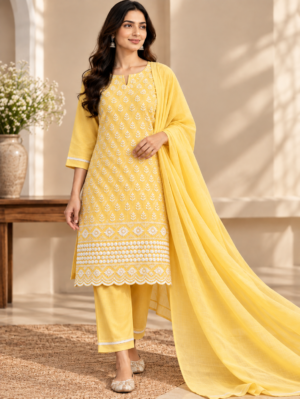 Yellow Embroidered 3-Piece Unstitched Suit