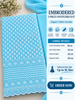 Blue Embroidered 3-Piece Unstitched Suit
