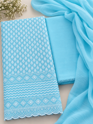 Blue Embroidered 3-Piece Unstitched Suit
