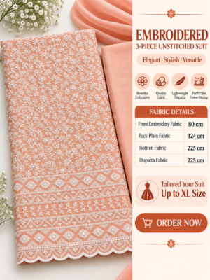 Peach Embroidered 3-Piece Unstitched Suit