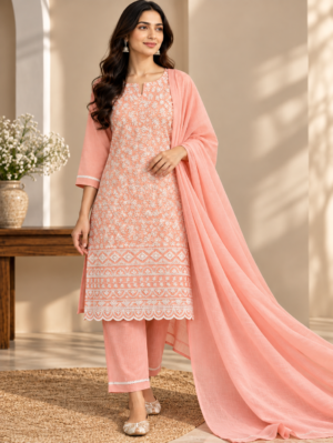 Peach Embroidered 3-Piece Unstitched Suit
