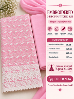 Pink Embroidered 3-Piece Unstitched Suit