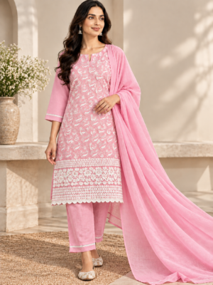 Pink Embroidered 3-Piece Unstitched Suit