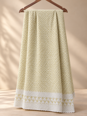 Yellow Rayon Embroidered Fabric with White Border
