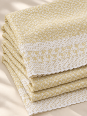 Yellow Rayon Embroidered Fabric with White Border
