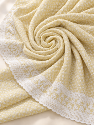 Yellow Rayon Embroidered Fabric with White Border