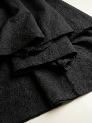 Black Cotton Embroidered Fabric – Intricate Schiffli & Border Detail