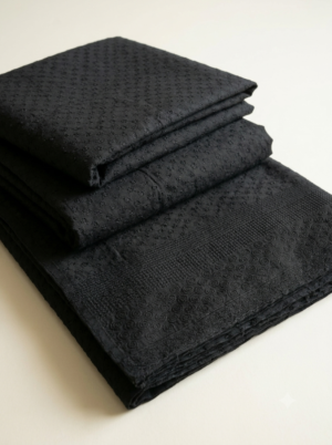 Black Cotton Embroidered Fabric – Intricate Schiffli & Border Detail