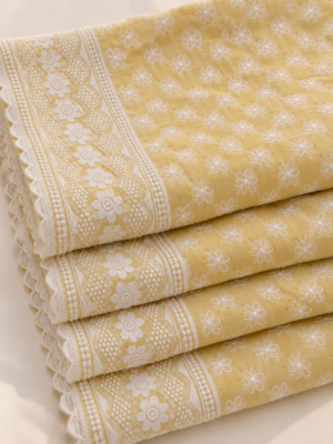 Pastel Yellow Floral Embroidered Reyon Fabric with Designer Border