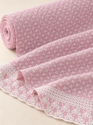 Pink Floral Embroidered Reyon Fabric with Designer Border