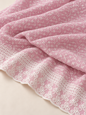 Pink Floral Embroidered Reyon Fabric with Designer Border