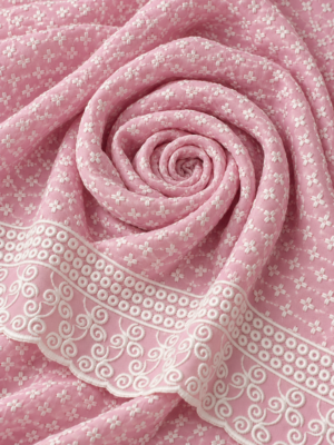 Pink Floral Embroidered Reyon Fabric with Designer Border