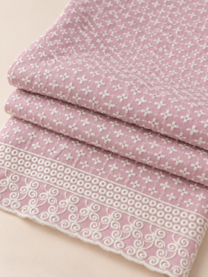 Pink Floral Embroidered Reyon Fabric with Designer Border