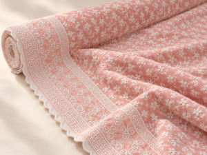 Peach Floral Embroidered Reyon Fabric with Designer Border