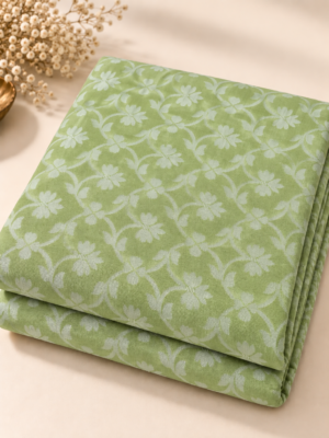 Premium Mehndi Green Floral Jacquard Dobby Fabric