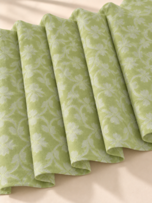 Premium Mehndi Green Floral Jacquard Dobby Fabric