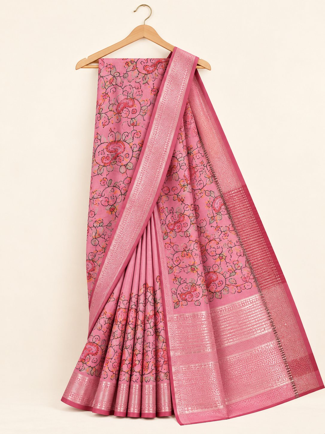 Dusty Pink Embroidered Art-Silk Saree with Golden Zari Border - Image 3