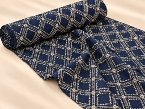 Navy Blue Embroidered Diamond Pattern Fabric