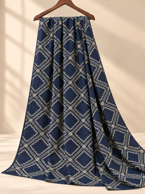 Navy Blue Embroidered Diamond Pattern Fabric