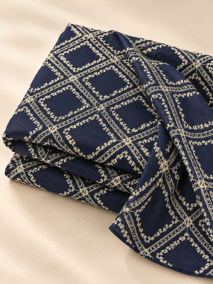 Navy Blue Embroidered Diamond Pattern Fabric