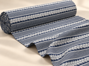 Premium Navy Blue Cotton Embroidered Fabric – Leaf & Grid Pattern