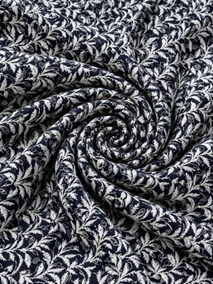 Premium Navy Blue Botanical Embroidered Fabric