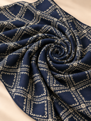 Navy Blue Embroidered Diamond Pattern Fabric