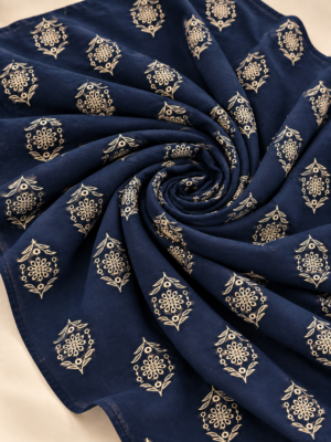 Premium Floral Motif Navy Blue Embroidered Fabric