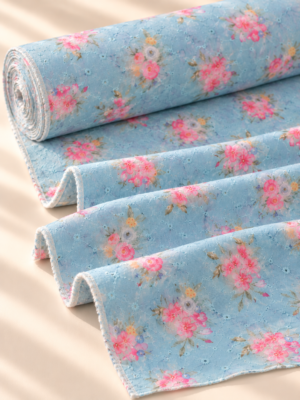 Blue Floral Printed Embroidery Fabric