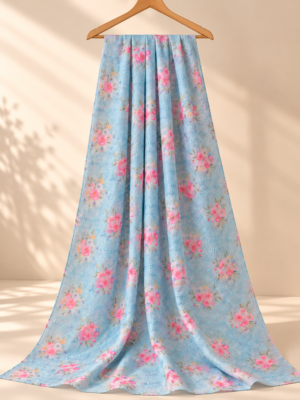 Blue Floral Printed Embroidery Fabric