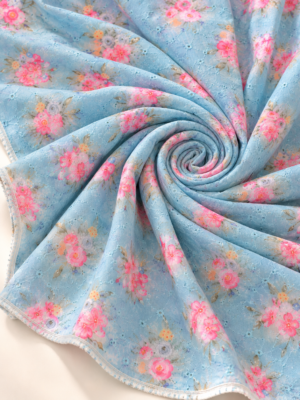 Blue Floral Printed Embroidery Fabric