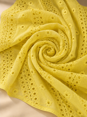 Lemon Yellow Eyelet Embroidered Georgette Fabric