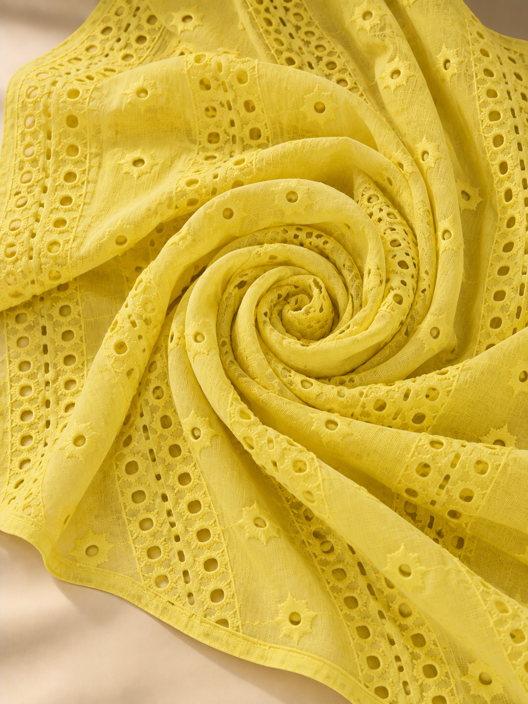 Lemon Yellow Eyelet Embroidered Georgette Fabric