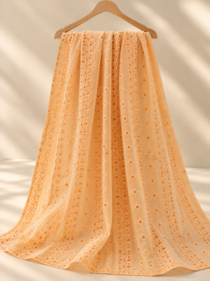 Sunlit Peach Eyelet Embroidered Georgette Fabric