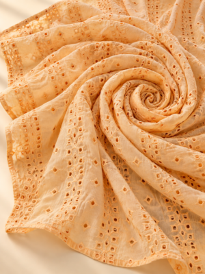 Sunlit Peach Eyelet Embroidered Georgette Fabric