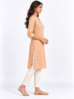 Women’s Peach Printed Straight Kurta