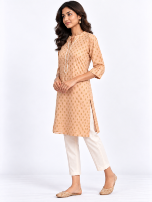 Women’s Peach Printed Straight Kurta